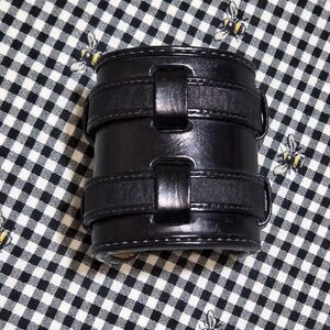 Black Leather Cuff With Tooled Straps